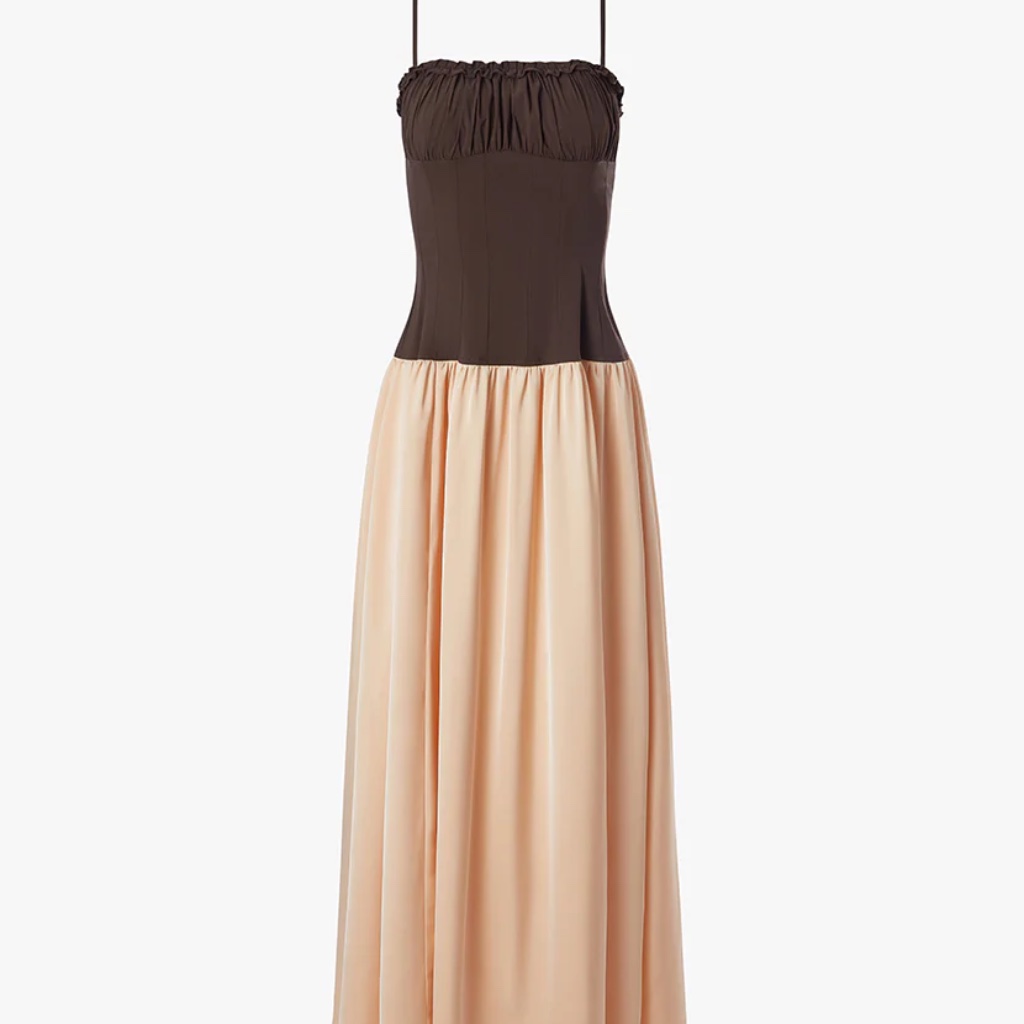 Weworewhat "Ruffle Corset Maxi Dress" In Chestnut / Blush (Nwt)